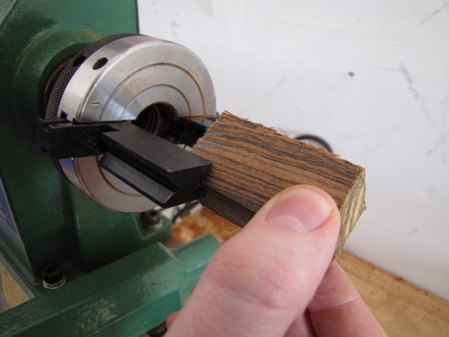 Inserting a blank into my dedicated pen blank drilling chuck